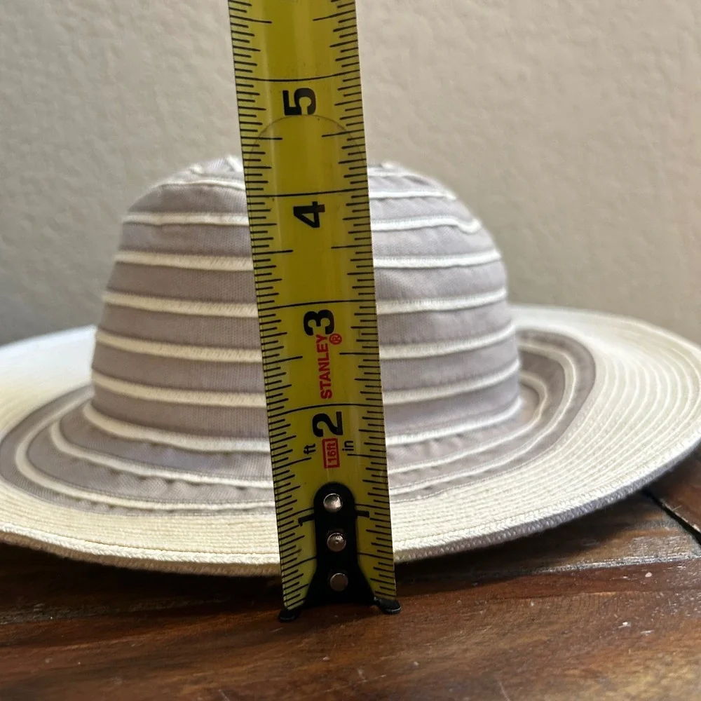Canadian Hat Womens Packable Wide Brim Sun Hat Taupe Ivory Striped Travel M - Picture 15 of 15